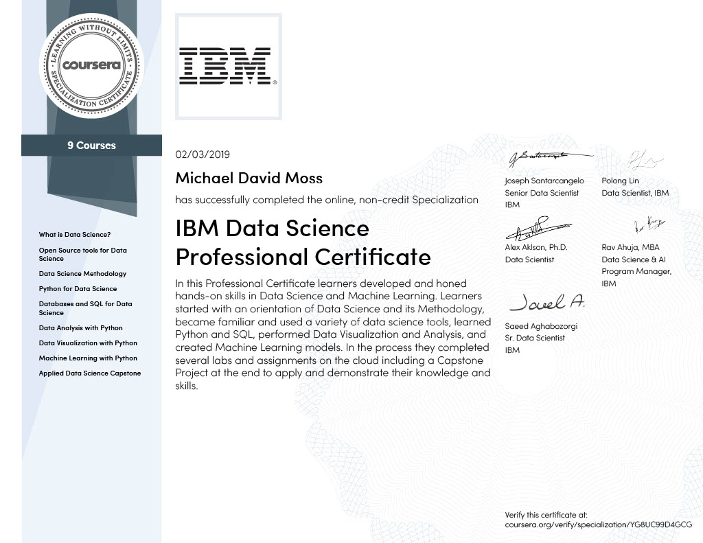 IBM Data Science Professional Certificate